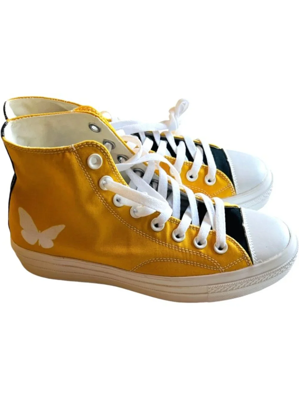 Mohamed Ali Yellow Canvas High Top Shoes - Women's Size 8 - Bee / Butterfly  NEW - Picture 3 of 7
